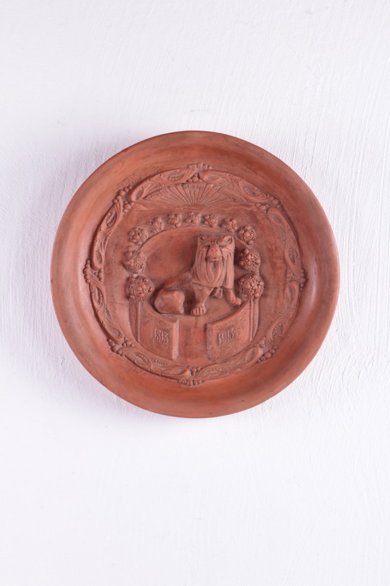 Image 1 of Terracotta Wall Plate 100 years of Freedom 1813-1913 orange house