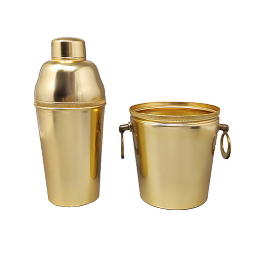 Vintage Cocktail Shaker With Ice Bucket in Aluminium. Made in Italy