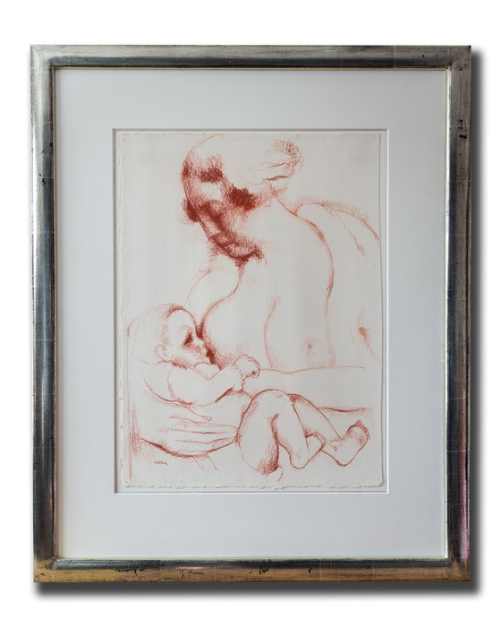 Image 1 of Toon Kelder - Nursing mother - Sanguine on paper