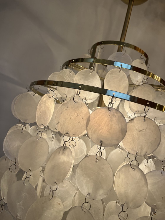 Image 1 of Set of 2 pendant lamps capiz shell lamps opaline pearl gold frame