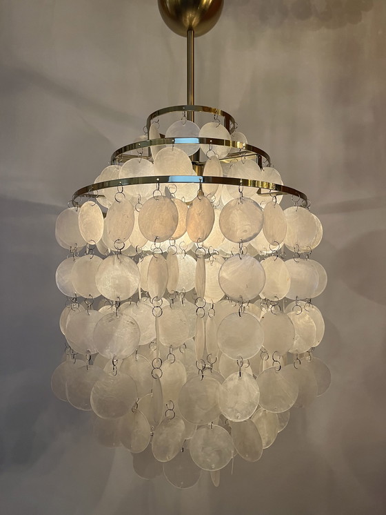 Image 1 of Set of 2 pendant lamps capiz shell lamps opaline pearl gold frame