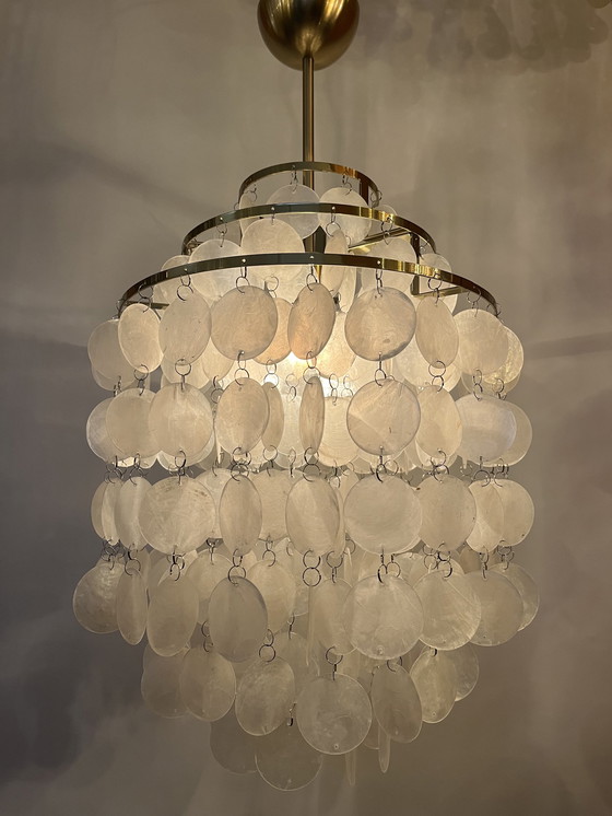 Image 1 of Set of 2 pendant lamps capiz shell lamps opaline pearl gold frame