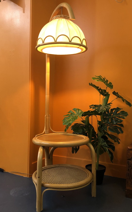 Bamboo table with hanging lamp 60's