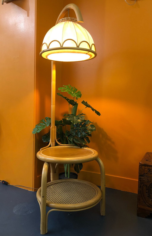 Bamboo table with hanging lamp 60's