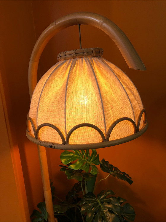 Image 1 of Bamboo table with hanging lamp 60's