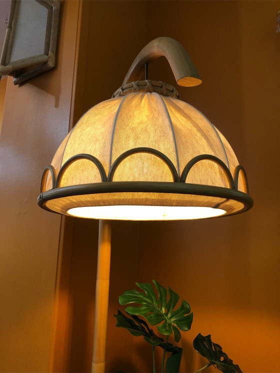 Image 1 of Bamboo table with hanging lamp 60's