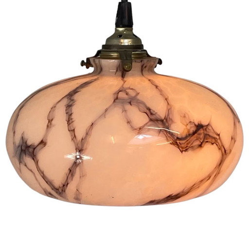 Art Deco - Hanging pedant light - Ceiling fixture - Round with an open bottom and top - Pink, marbled pattern