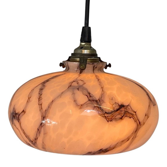 Image 1 of Art Deco - Hanging pedant light - Ceiling fixture - Round with an open bottom and top - Pink, marbled pattern