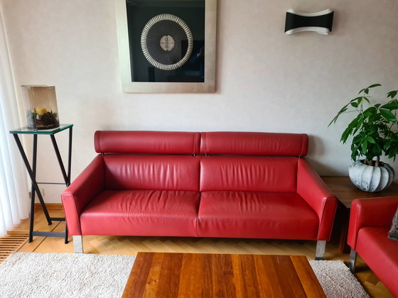 Image 1 of Leolux sofa, red leather, 3-seater.