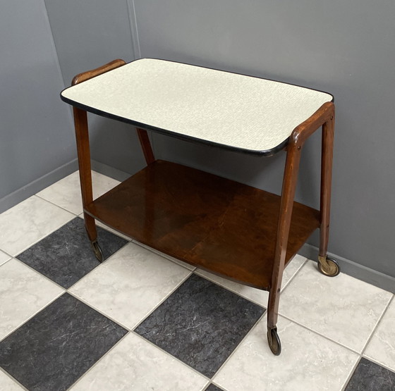 Image 1 of Wood and Formica serving trolley 1960s 