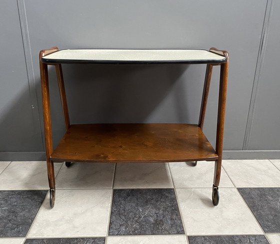 Image 1 of Wood and Formica serving trolley 1960s 