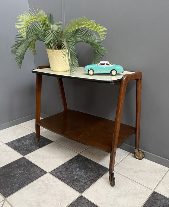 Image 1 of Wood and Formica serving trolley 1960s 