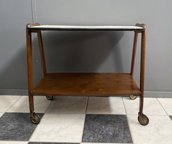 Image 1 of Wood and Formica serving trolley 1960s 