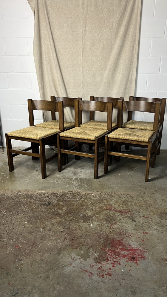 Image 1 of 6x dark brown chair with papercord seat