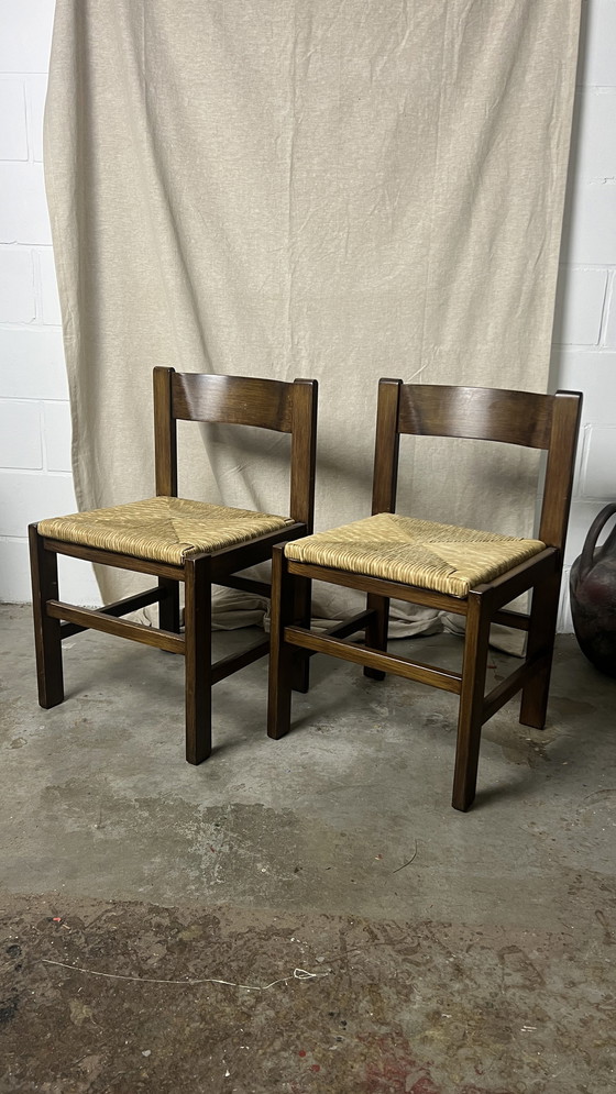 Image 1 of 6x dark brown chair with papercord seat