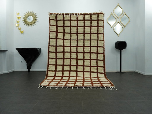 Tapis berbère - 253 Cm X 156 Cm - Laine blanche et marron