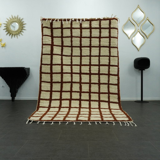 Tapis berbère - 253 Cm X 156 Cm - Laine blanche et marron