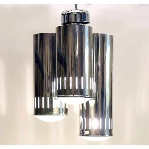 Suspension vintage en laiton chromé et verre par Reggiani, 1960