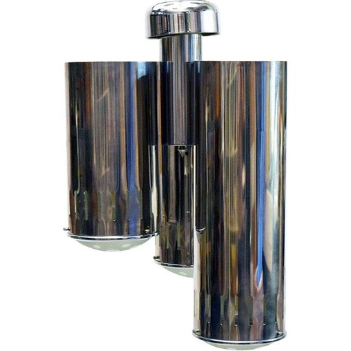 Suspension vintage en laiton chromé et verre par Reggiani, 1960