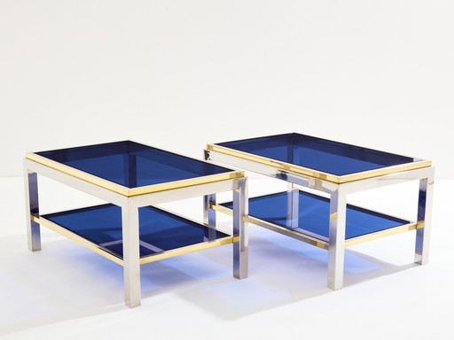 Paire de tables d'appoint à deux niveaux en laiton chromé Willy Rizzo Flaminia 1970S