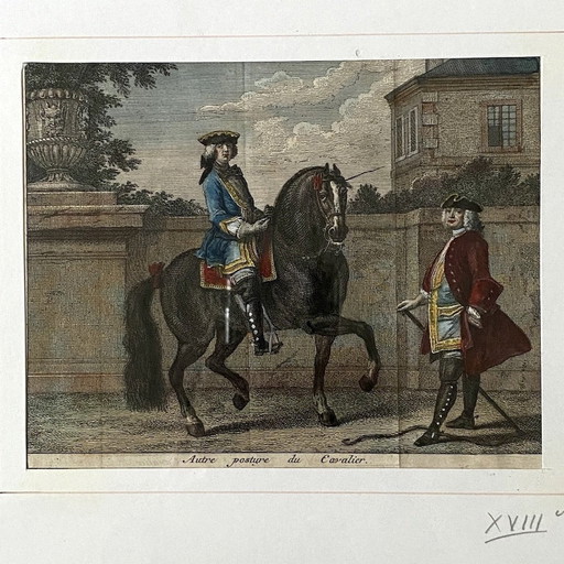 Gravure Équestre Xviiième Siècle Encadré