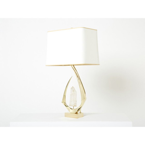 Image 1 of Paire de lampes vintage en laiton et cristal de roche par Willy Daro, 1970