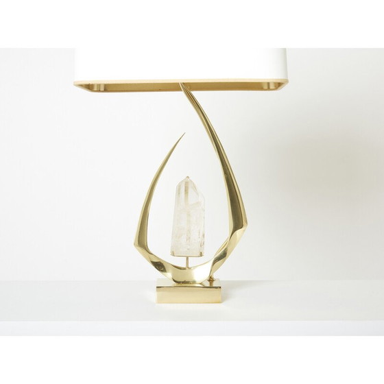 Image 1 of Paire de lampes vintage en laiton et cristal de roche par Willy Daro, 1970