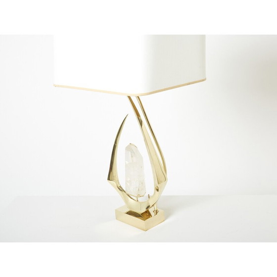 Image 1 of Paire de lampes vintage en laiton et cristal de roche par Willy Daro, 1970