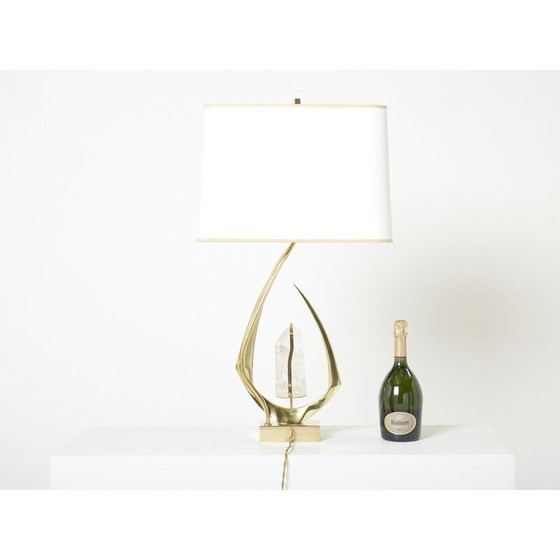 Image 1 of Paire de lampes vintage en laiton et cristal de roche par Willy Daro, 1970