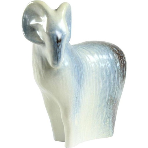 Sculpture vintage d'un mouton bélier en céramique émaillée, Tchécoslovaquie 1960