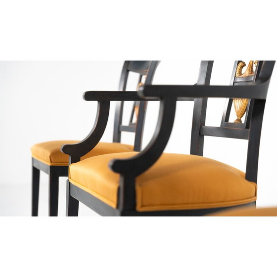 Image 1 of Ensemble de 6 chaises vintage noir et or