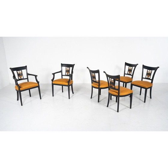 Image 1 of Ensemble de 6 chaises vintage noir et or