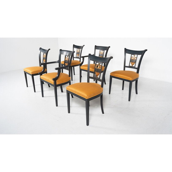 Image 1 of Ensemble de 6 chaises vintage noir et or