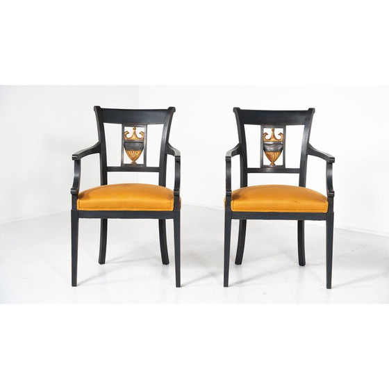 Image 1 of Ensemble de 6 chaises vintage noir et or