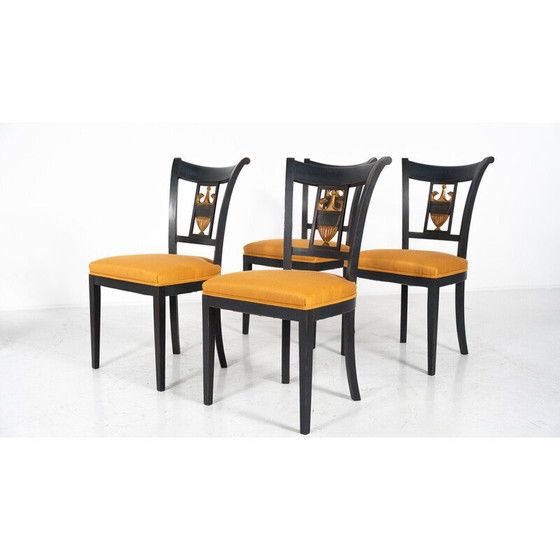 Image 1 of Ensemble de 6 chaises vintage noir et or