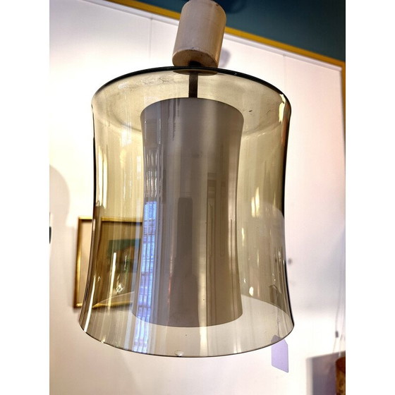 Image 1 of Lampe suspendue vintage en verre et opaline, 1970