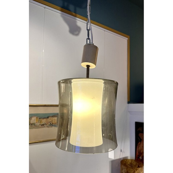 Image 1 of Lampe suspendue vintage en verre et opaline, 1970