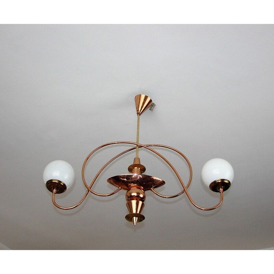 Image 1 of Lustre du milieu du siècle en laiton, acier et verre, années 60