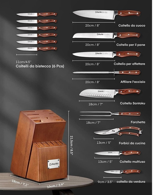 Ensemble Set Couteaux De Cuisine En Acier Inoxydable Avec Bloc En Bois