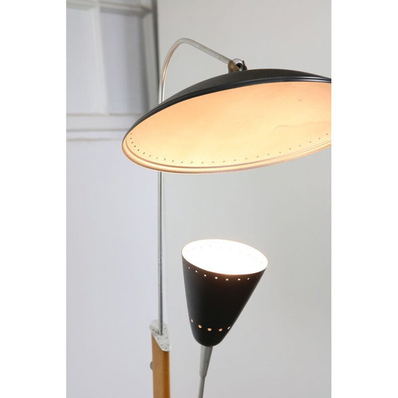 Image 1 of Lampadaire vintage en aluminium et bois avec réflecteur, Italie