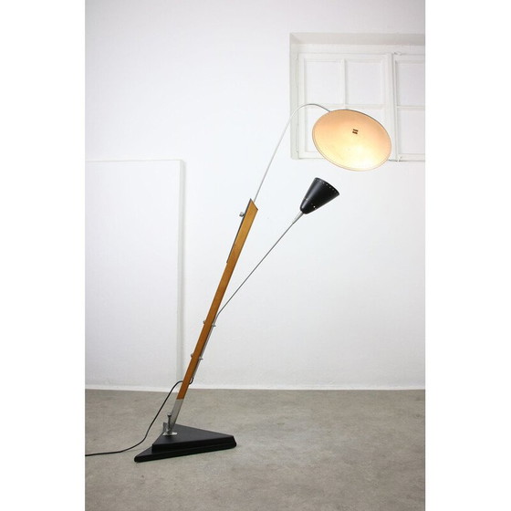 Image 1 of Lampadaire vintage en aluminium et bois avec réflecteur, Italie