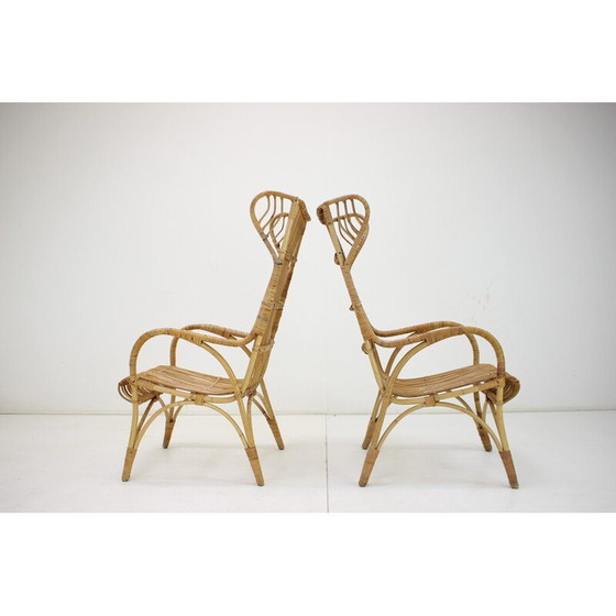 Image 1 of Paire de fauteuils en rotin vintage, Tchécoslovaquie 1960