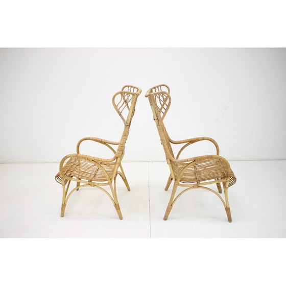 Image 1 of Paire de fauteuils en rotin vintage, Tchécoslovaquie 1960