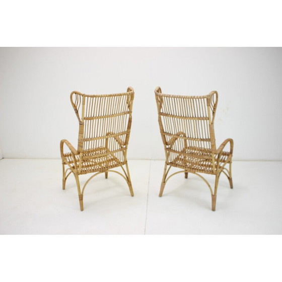 Image 1 of Paire de fauteuils en rotin vintage, Tchécoslovaquie 1960