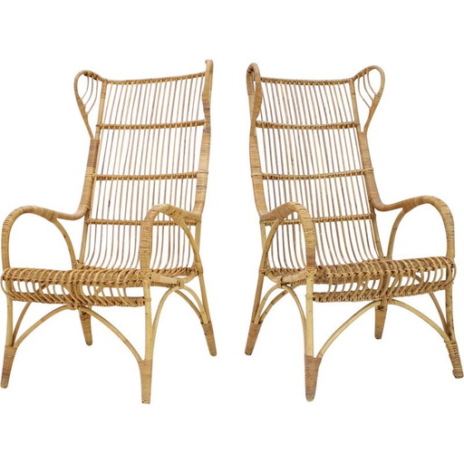 Paire de fauteuils en rotin vintage, Tchécoslovaquie 1960