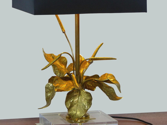 Image 1 of Lampe De Table Aux Feuillages Laiton Et Plexiglass 1970