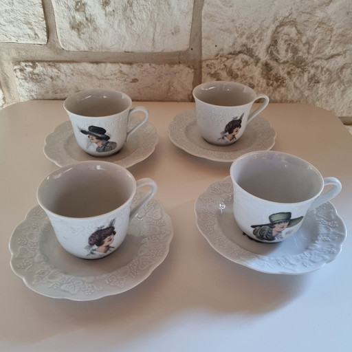 4 Tasses Et 4 Sous Tasses Lierre Sauvage Cnp France