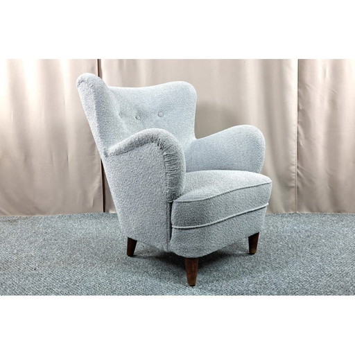Fauteuil vintage en tissu Boucle, Scandinavie 1950