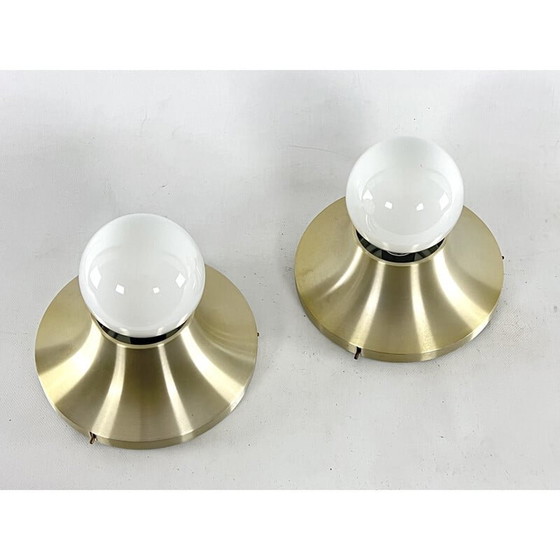 Image 1 of Paire d'appliques rondes vintage en aluminium doré par Stilux Milano