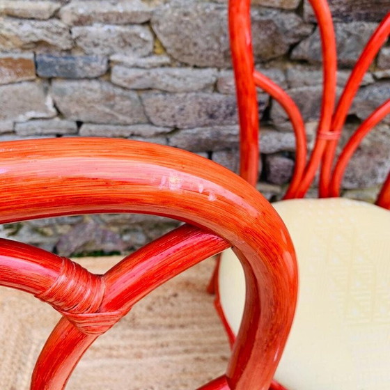 Image 1 of Ensemble de 4 chaises en rotin rouge vintage